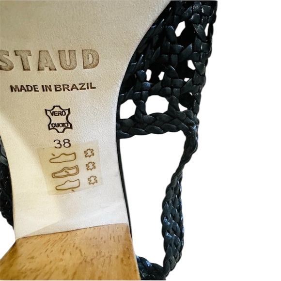 STAUD Black leather Woven Platform Sandals size 8 - Picture 8 of 11